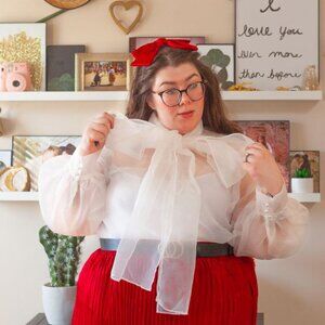 3X SHEIN Sheer White Bow Blouse